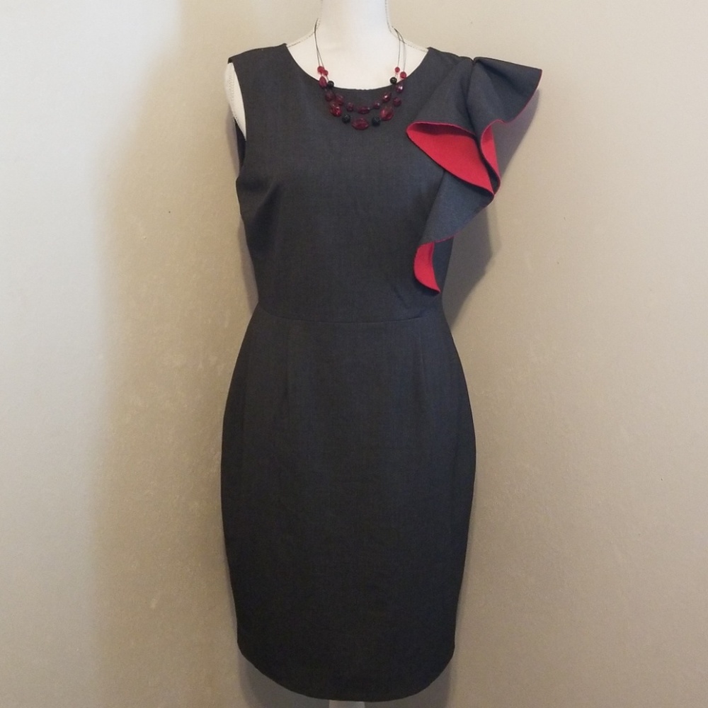 Calvin Klein Gray and Red Midi Dress Size 8